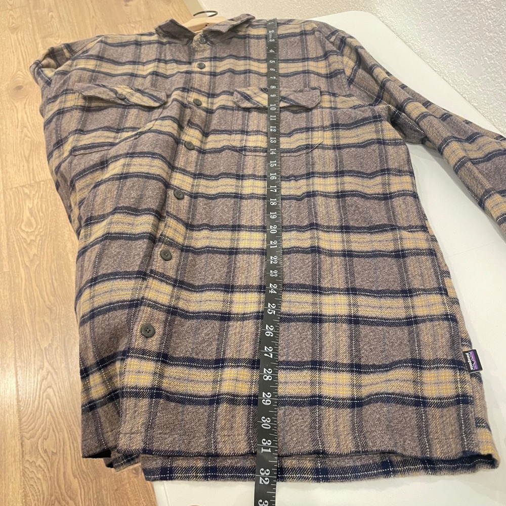 Patagonia Mens XL Organic Cotton Long Sleeve Plaid Flannel Shirt Brown Tan Navy - Picture 7 of 8